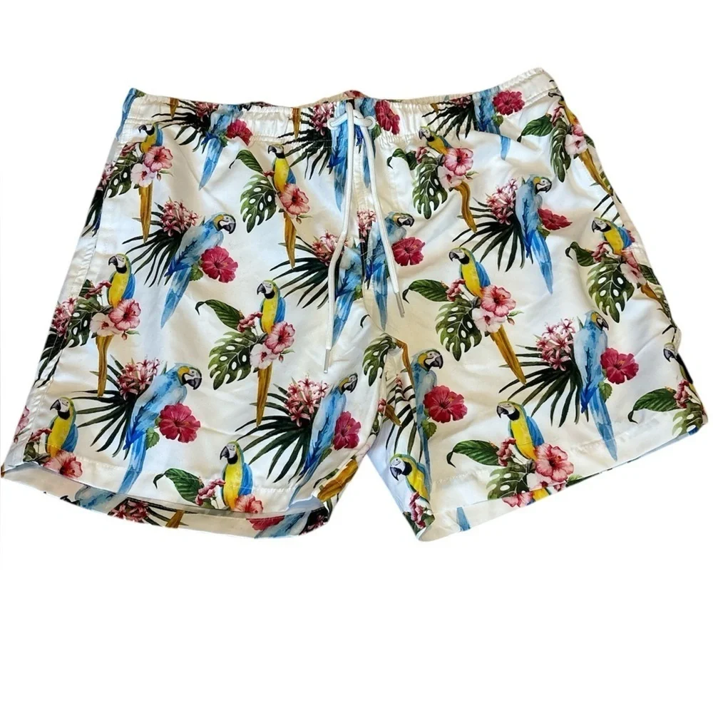 Ring of Fire Sz Large Parrot and Floral Print shorts/swim Trunks NWT. Summer Fun